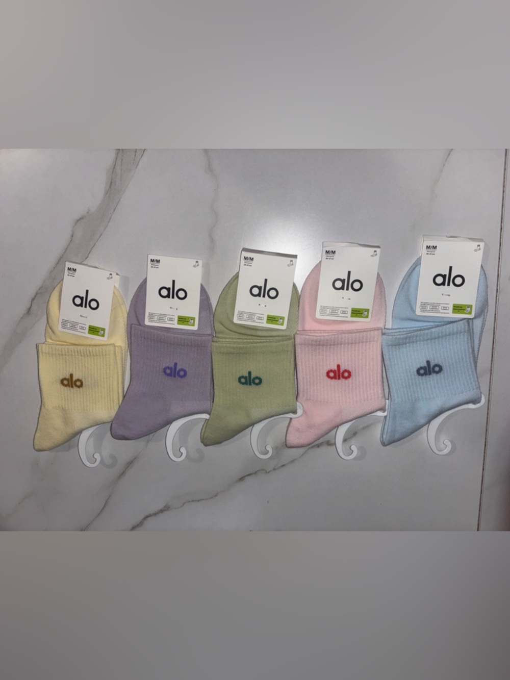 5 pairs Yoga Men's Ribbed Crew Socks - Yellow, Lavender, Sage, Pink